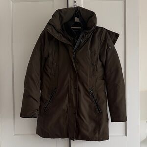 Andrew Marc Women's Hunter Green Down Filled Hooded Jacket w/ Fur Trim Hood - Sm